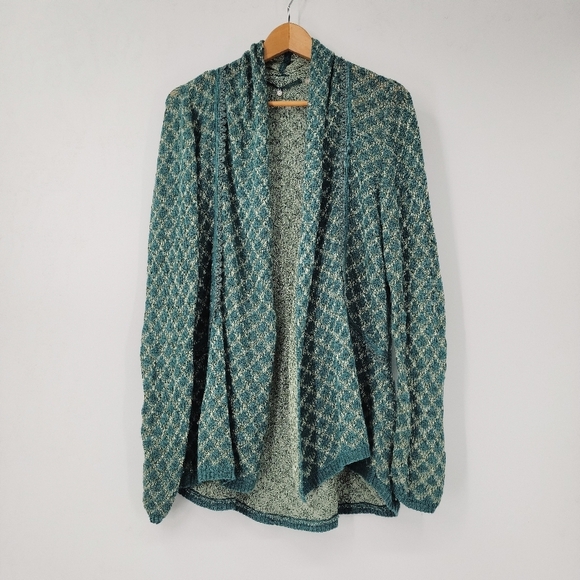 Anthropologie Knitted and Knotted Cardigan Sweater Women's Medium Green Beige - Picture 9 of 16